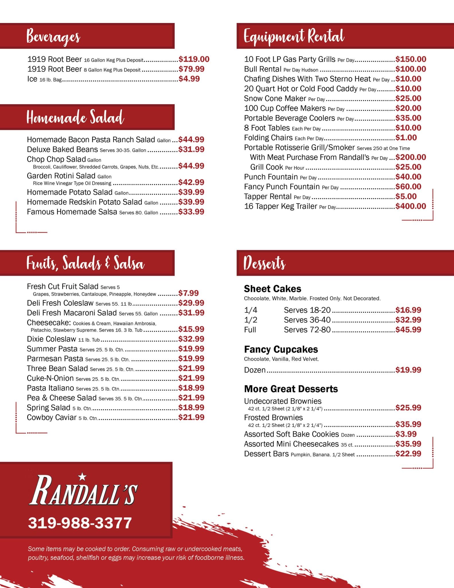 Menus Randall's Stop 'N Shop